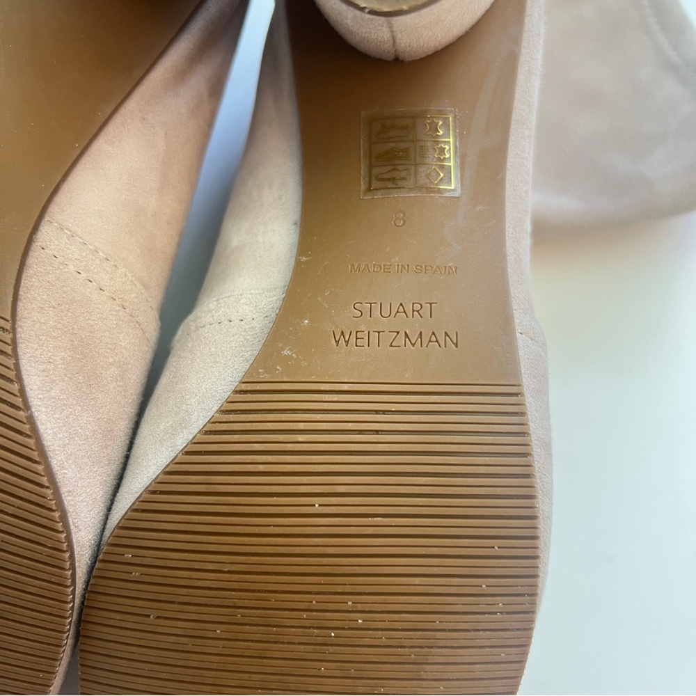 Stuart Weitzman Suede Bootie with Rounded Block Heel in Blush Pink, Size 8 - Picture 6 of 6